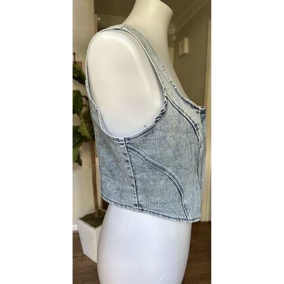 Blāshe Denim Corset Crop Top XL Blue Acid Wash Bustier Tank Festival Y2K Streetw - Picture 3 of 6
